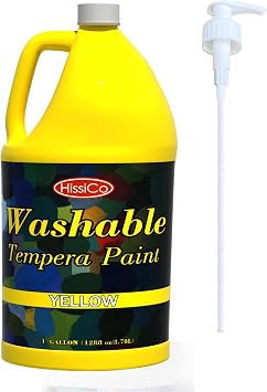 HissiCo Washable Tempera Paint for Kids,Yellow128 oz/1 Gallon Liquid Poster Paint, Non-Toxic Kids Paint with Fluorescent Glitter Metallic Neon Colors for Finger Painting, Hobby Painters