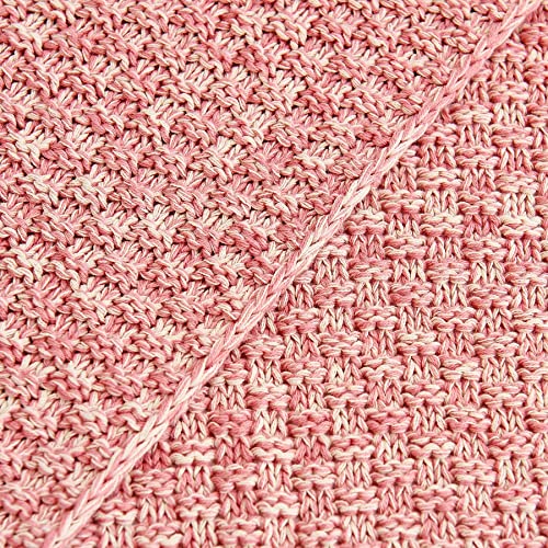 Longhui Bedding Dusty Pink Knitted Throw Blanket For Couch, Soft, Cozy Machine Washable 100% Cotton Sofa Knit Blankets, Heavy 2.8Lb Weight, 51 X 63 Inches, Pink And White Color, Laundry Bag Included #TOP2