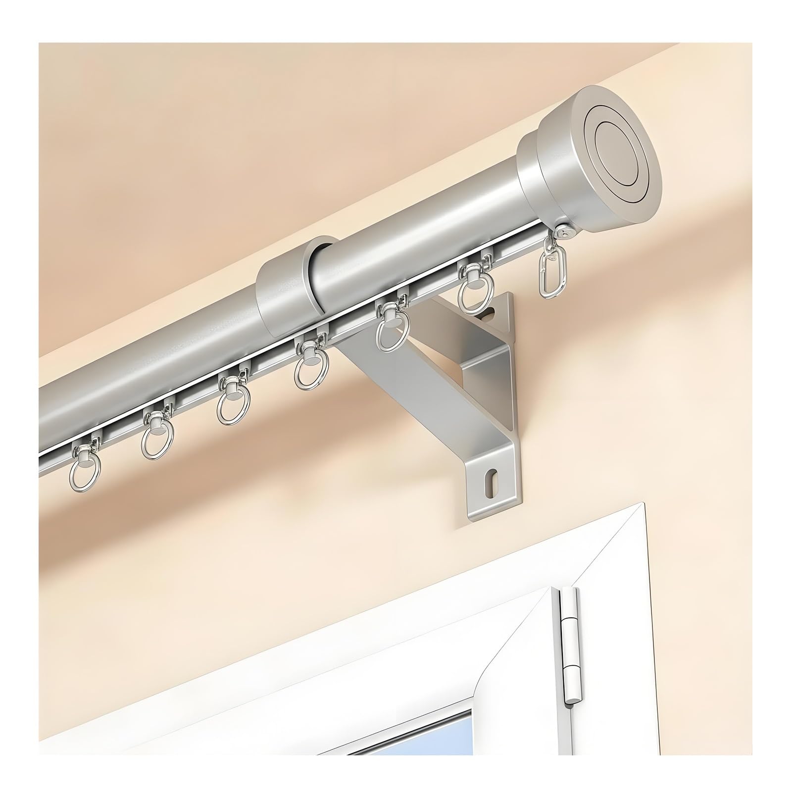 Wytrzymała aluminiowa szyna do zasłon, 1-kierunkowy drążek naścienny z cichymi rolkami, bezwysiłkowy szyn do zasłon ślizgowych (szary, 2,8 m / 9.2ft)