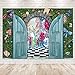 Newsely Wonderland Green Fence Tea Backdrop 7Wx5H Photography Fairyland Dreamland Wooden Door Plant Background for Newborn Baby Shower Kids Party Party Decorations Banner Photo Booth Props Supplies