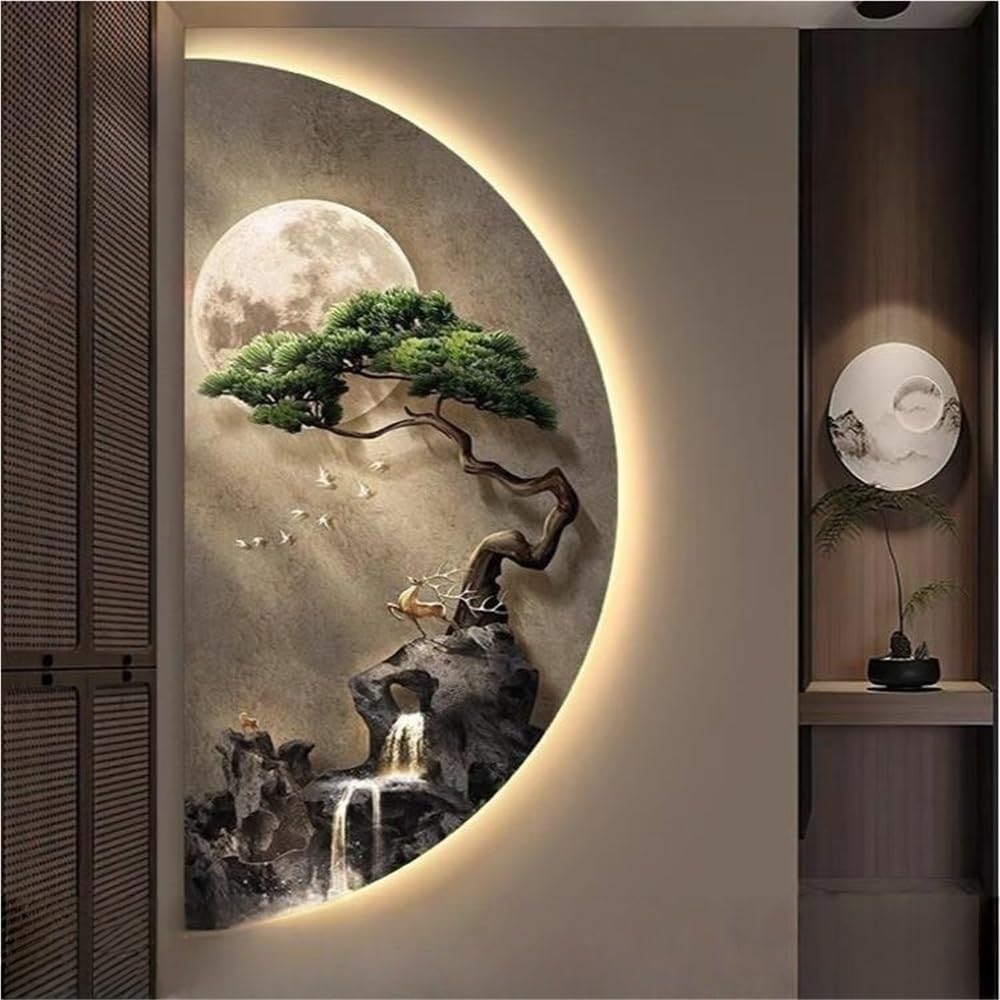 Utlgvnwn 3D Relief LED Decorative Painting, Plug-In Creative Landscape Painting, Modern Wall Art Decor for Entrance, Living Room, Corridor(B,