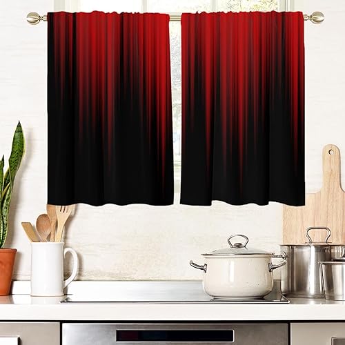AAtter Cortinas rojas y negras para ventana de cocina, degradadas góticas, bohemias, abstractas, pequeñas, cortas, para el hogar, sala de estar,
