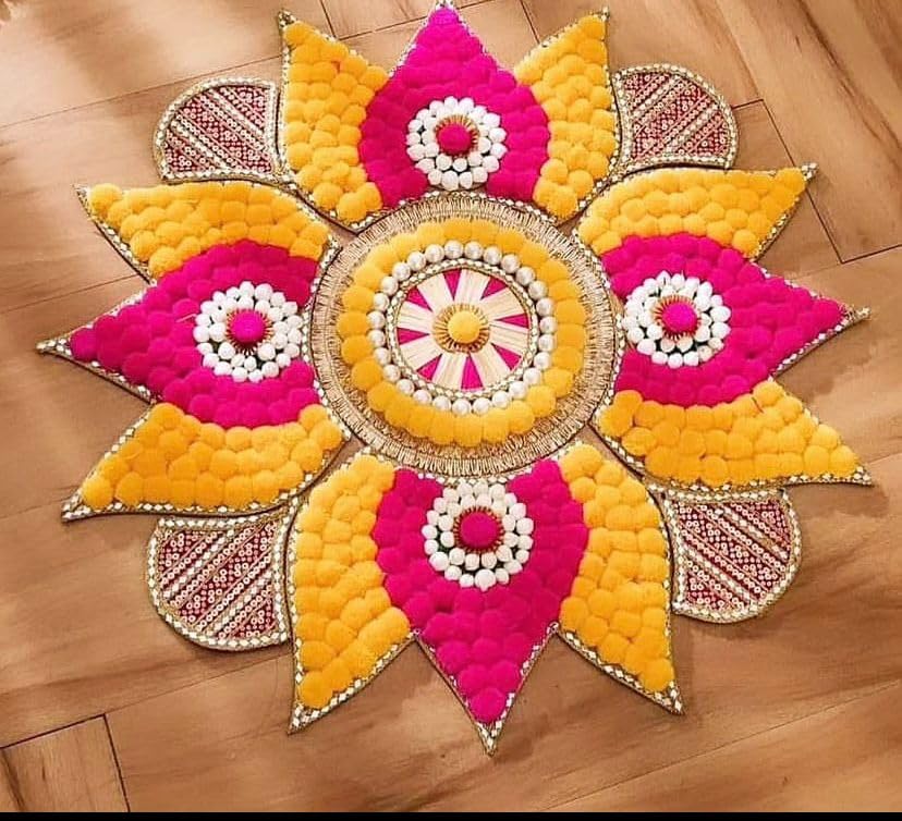Anishop Handcrafted Decorative Rangoli Mat, Floral Pattern, Yellow and Pink Rangoli mat for Diwali,navratre,Diwali Decoration,Wedding,Festival Decoration Material MDF Base, 60 cm Diameter (B0DGLW4325) Amazon Price History, Amazon Price Tracker