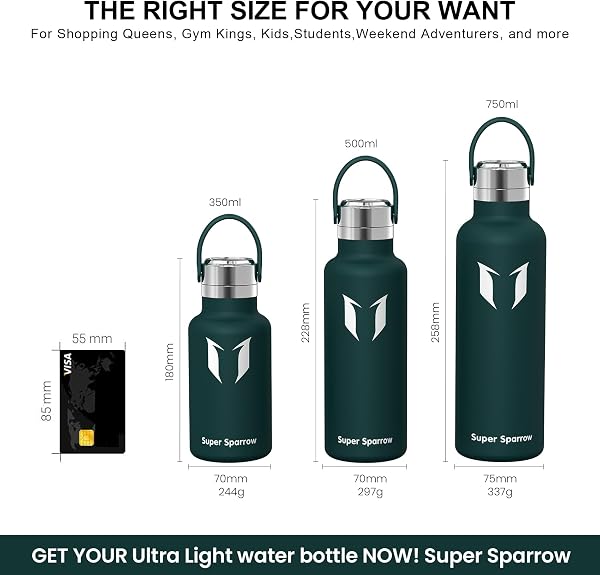 Super Sparrow Botella Agua Acero Inoxidable 18/10 - Botella Termica Ultraligera - 350ml/500ml/750ml - Termo Sin BPA, Botella Agua Niños, para Deporte, Viaje, Escuela, Exterior, Oficina, Hogar - 3