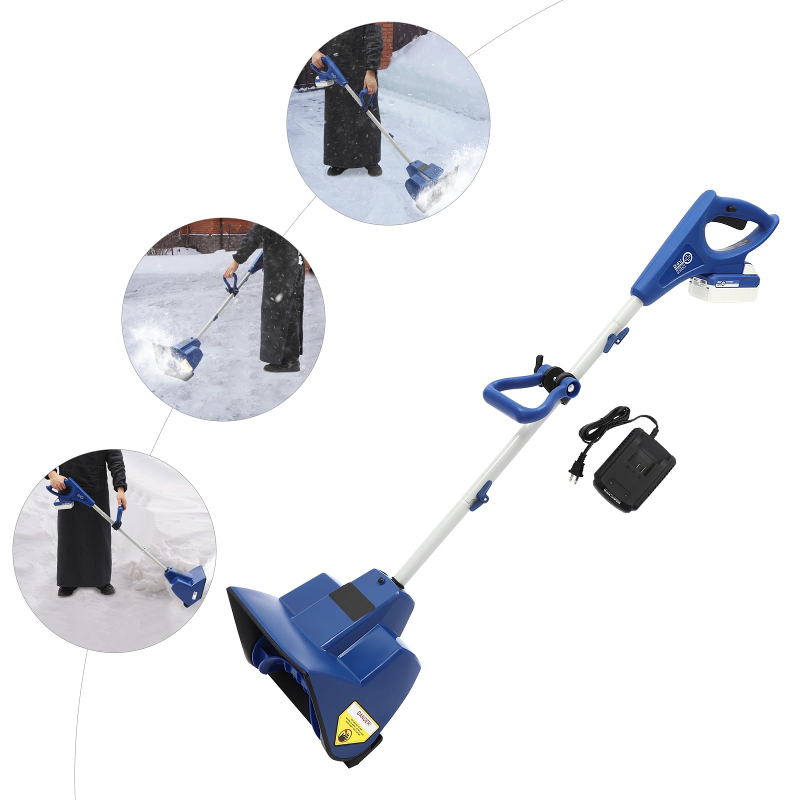Spazzaneve elettrico, senza fili, ricaricabile, con caricabatterie rapido, spazzaneve leggero e portatile, per terrazze, pareti laterali, portici, altezza massima di lancio della neve 6 m