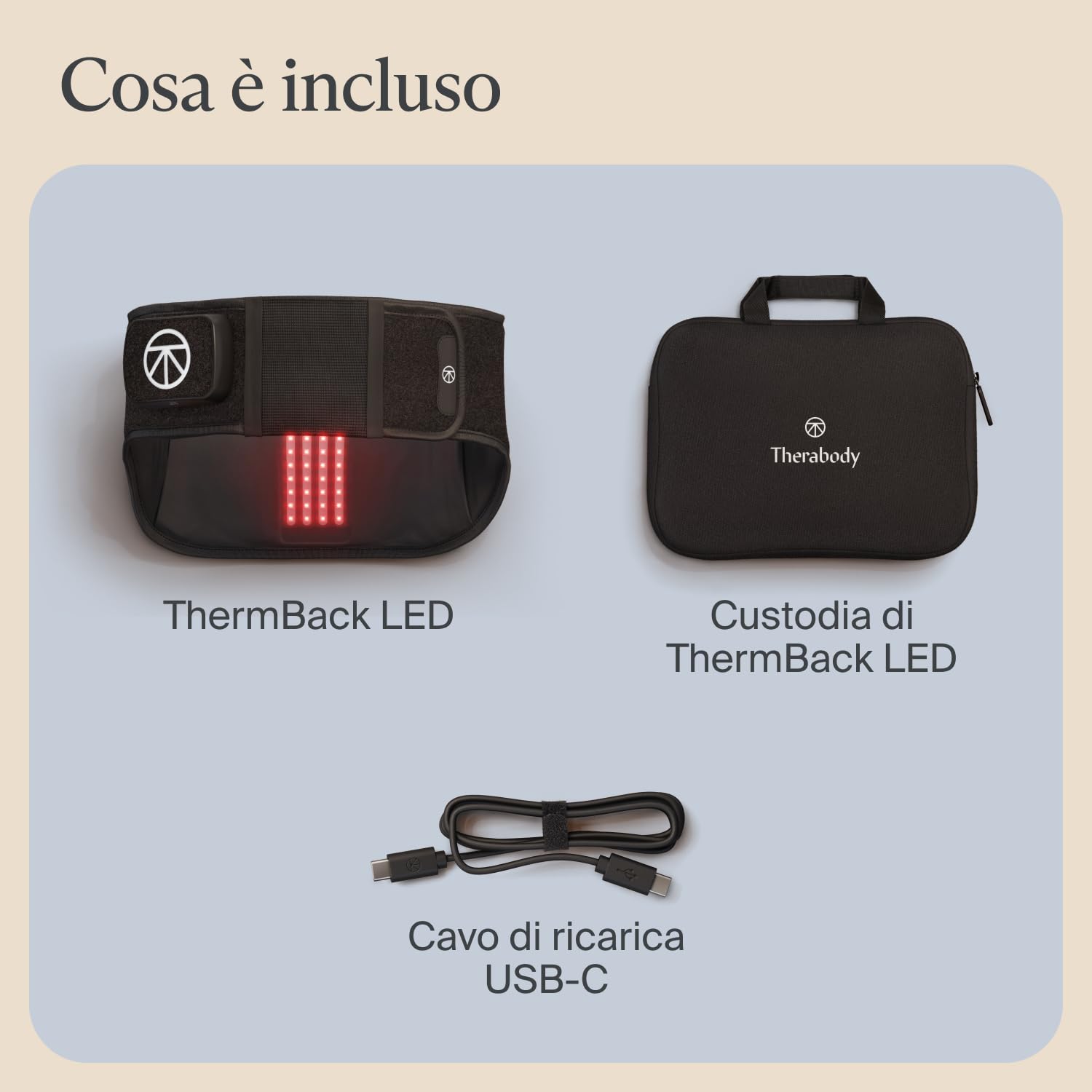 ThermBack LED di Therabody – fascia lombare 4 in 1 con terapie con calore, infrarossi lontani, vibrazione e luce LED per un rapido sollievo dalla tensione nella zona lombare.