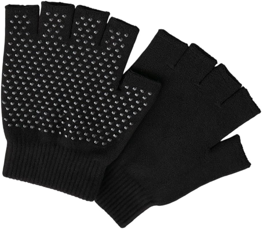 Fingerless Gloves 2 Pairs โ Unisex Stretch Knit Winter Gloves with Non-Slip Rubber Grip, One Size Fits Most