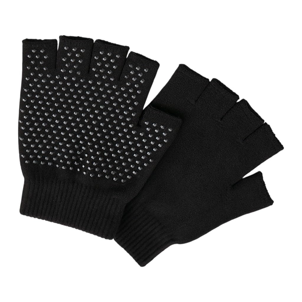 AKORD Fingerless Gloves 2 Pairs – Unisex Stretch Knit Winter Gloves with Non-Slip Rubber Grip, One Size Fits Most