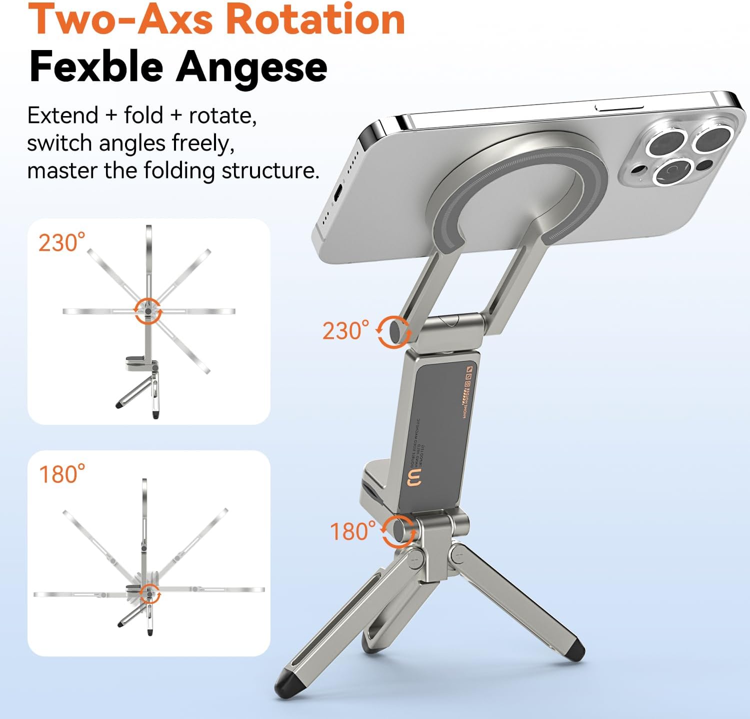 Magnetic Phone Holder, Adjustable Aluminum Phone Tripod Stand for iPhone 17/16/15/14 Pro Max Air (Black)