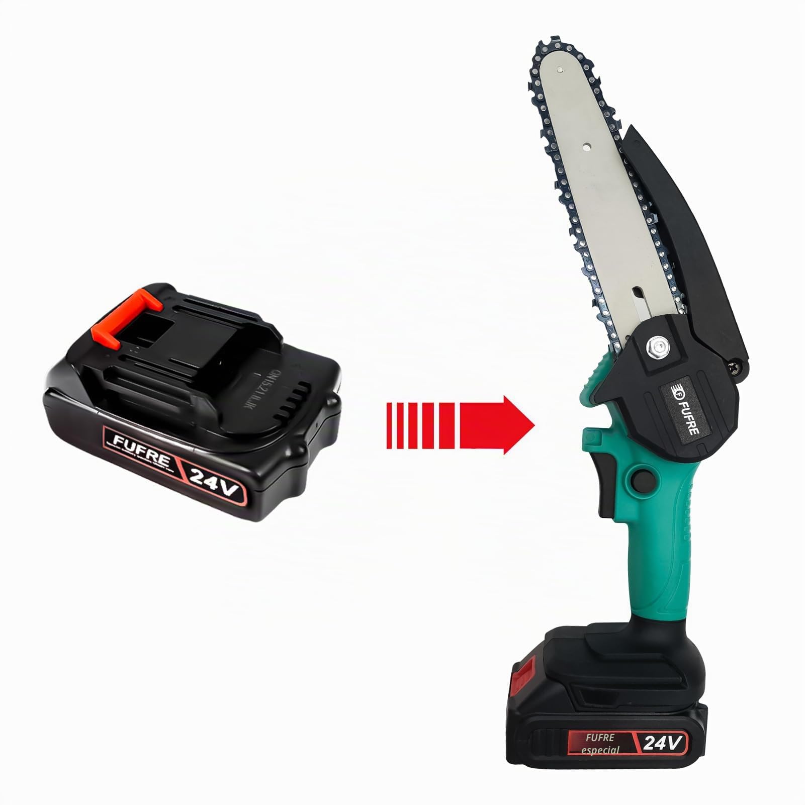 Batería de 24 V (ion de litio, 21 V, 2 baterías de 2000 mAh), inalámbrica, eléctrica, recargable, para motosierra de 4/6 pulgadas, compatible con otros dispositivos eléctricos pequeños