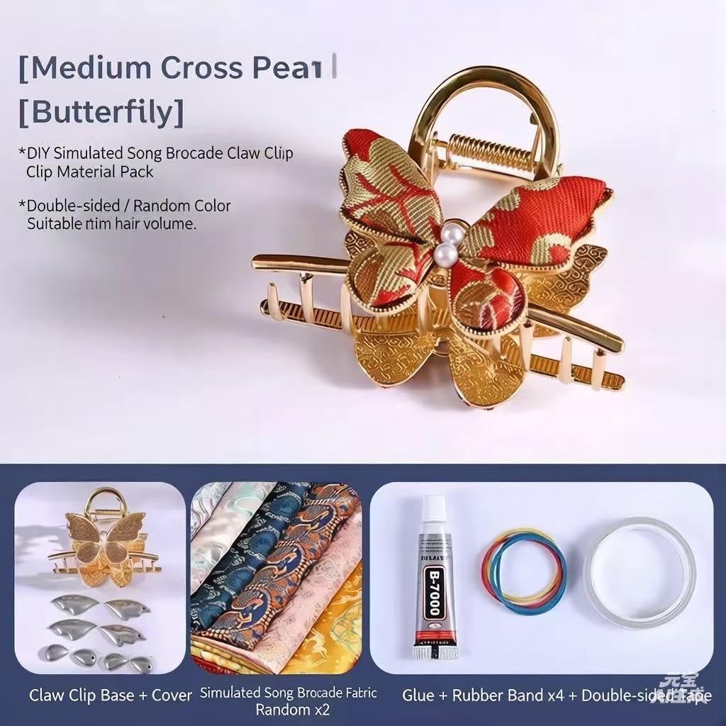 HGOSTRUFS 4Pcs Traditional Chinese Song Brocade Hair Clips DIY Fabric Craft Kit Handmade Hair Accessories for Women Mom Daughter