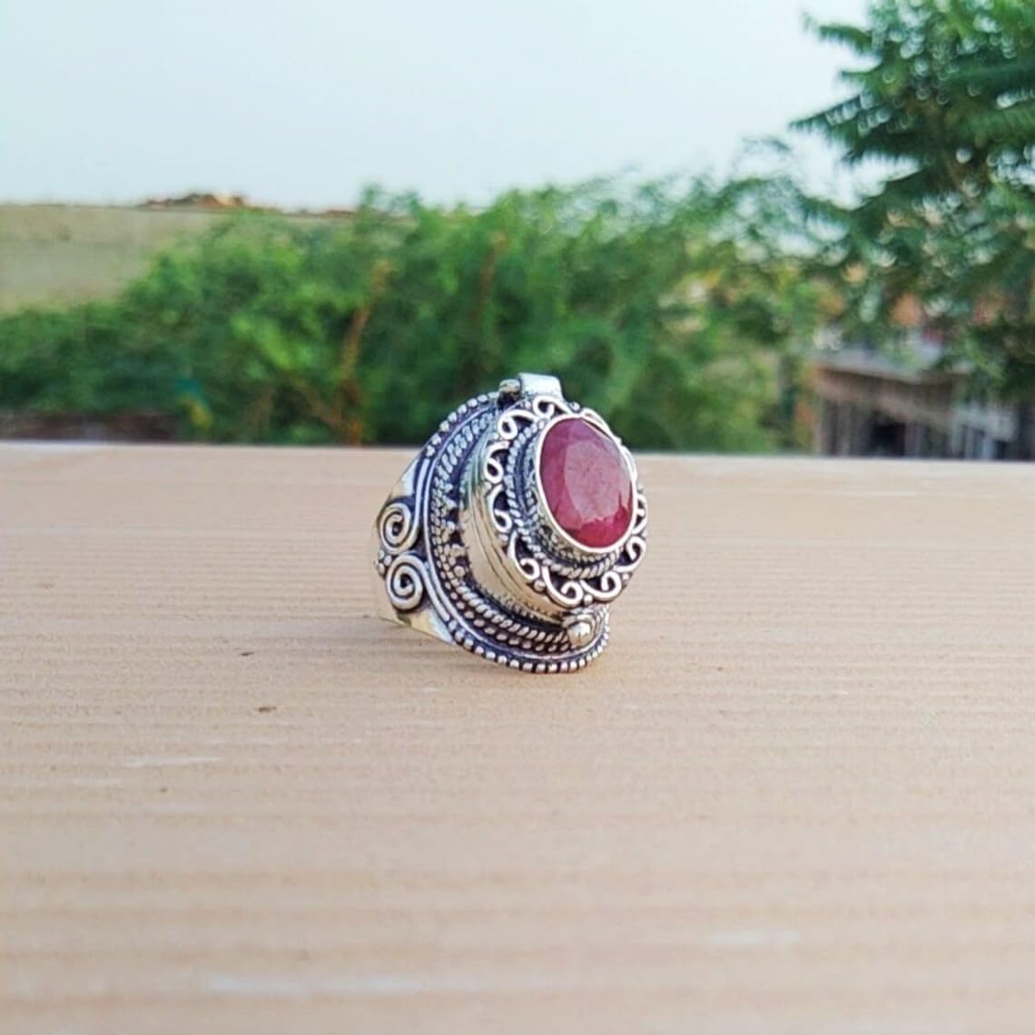 Poison ring,Natural Ruby Poison Ring,Secret Box Ring,Handmade Poisoner Ring,Compartment Ring,Locket Ring,925 Sterling Silver Ring.