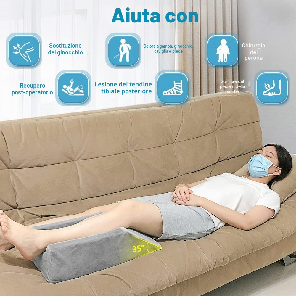 Cuscino di supporto per gambe per dormire e posizionare le gambe con cunei dopo il ginocchio, caviglia, chirurgia del piede, cuscino confortevole con rivestimento in schiuma (50 cm di lunghezza)