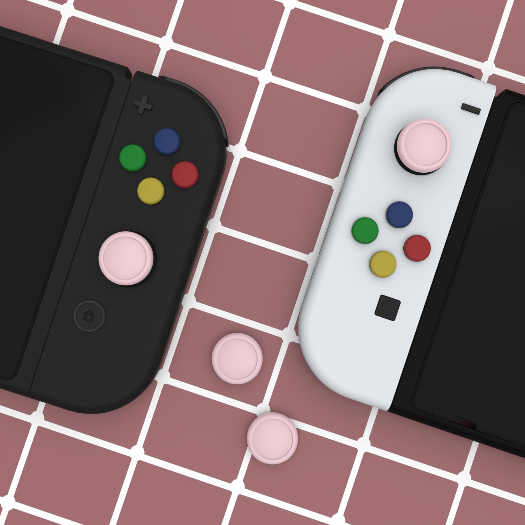 eXtremeRate PlayVital Switch Joystick Caps, Switch Lite Thumbstick Caps, Silicone Analog Cover for Joycon Thumb Grip Rocker Cover for Nintendo OLED & Lite Accessories - Cherry Blossoms Pink - 3