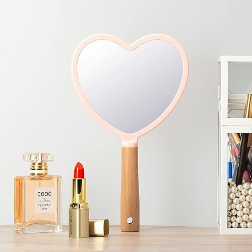 Miniatura 5 de YEAKE Espejo de mano con asa para maquillaje pequeño y bonito espejo de mano de madera para afeitarse con agujero para colgar en un solo lado espejo