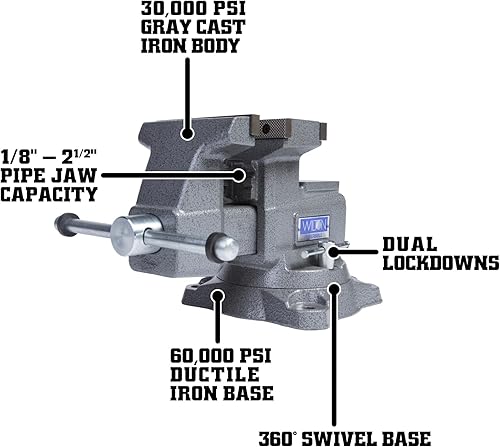 Miniatura 10 de Wilton Tornillo de banco reversible, 8 pulgadas de ancho de mandíbula, 9-1/4 pulgadas y 14-1/2 pulgadas de apertura de mandíbula, garganta de 4-3/4