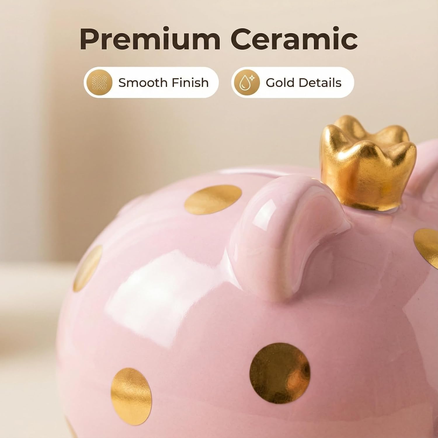 Ceramic Coin Piggy Bank, Cute Piggy Money and Coin Bank Bedroom Decoration Home Decor Unique Birthday Gifts for Boys and Girls (Pink)