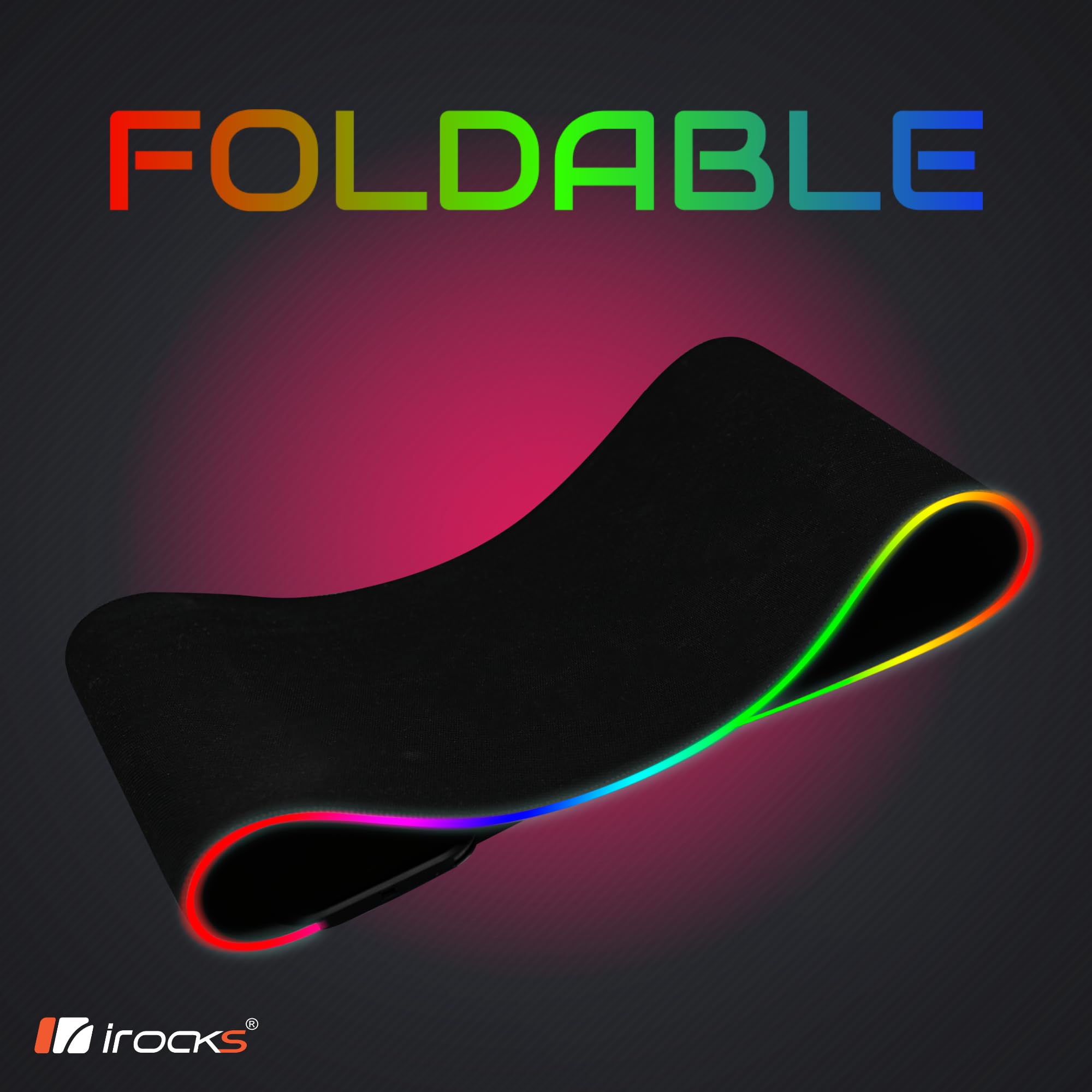 i-Rocks, tappetino per mouse da gioco RGB extra lungo da 10 W, caricabatterie rapido wireless, base in gomma antiscivolo, 35 pollici, 10 effetti di colore, retroilluminato a LED per dispositivi Qi