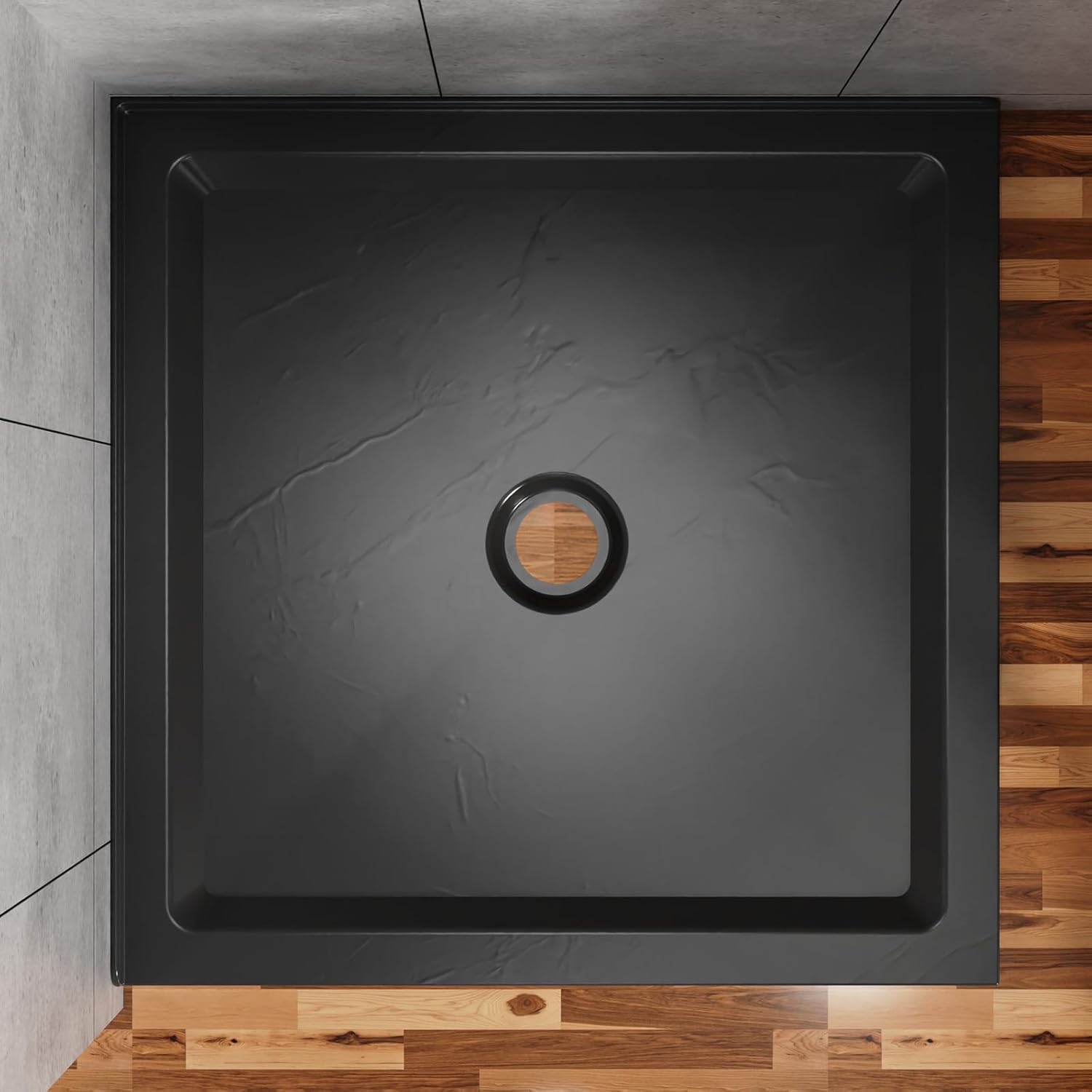 36" x 36" Single Threshold Shower Base | Stain & Scratch Resistant | Unique Slate-Look Non-Slip Texture | Square Acrylic Shower Pan For 2-Wall Installation | Slate Black