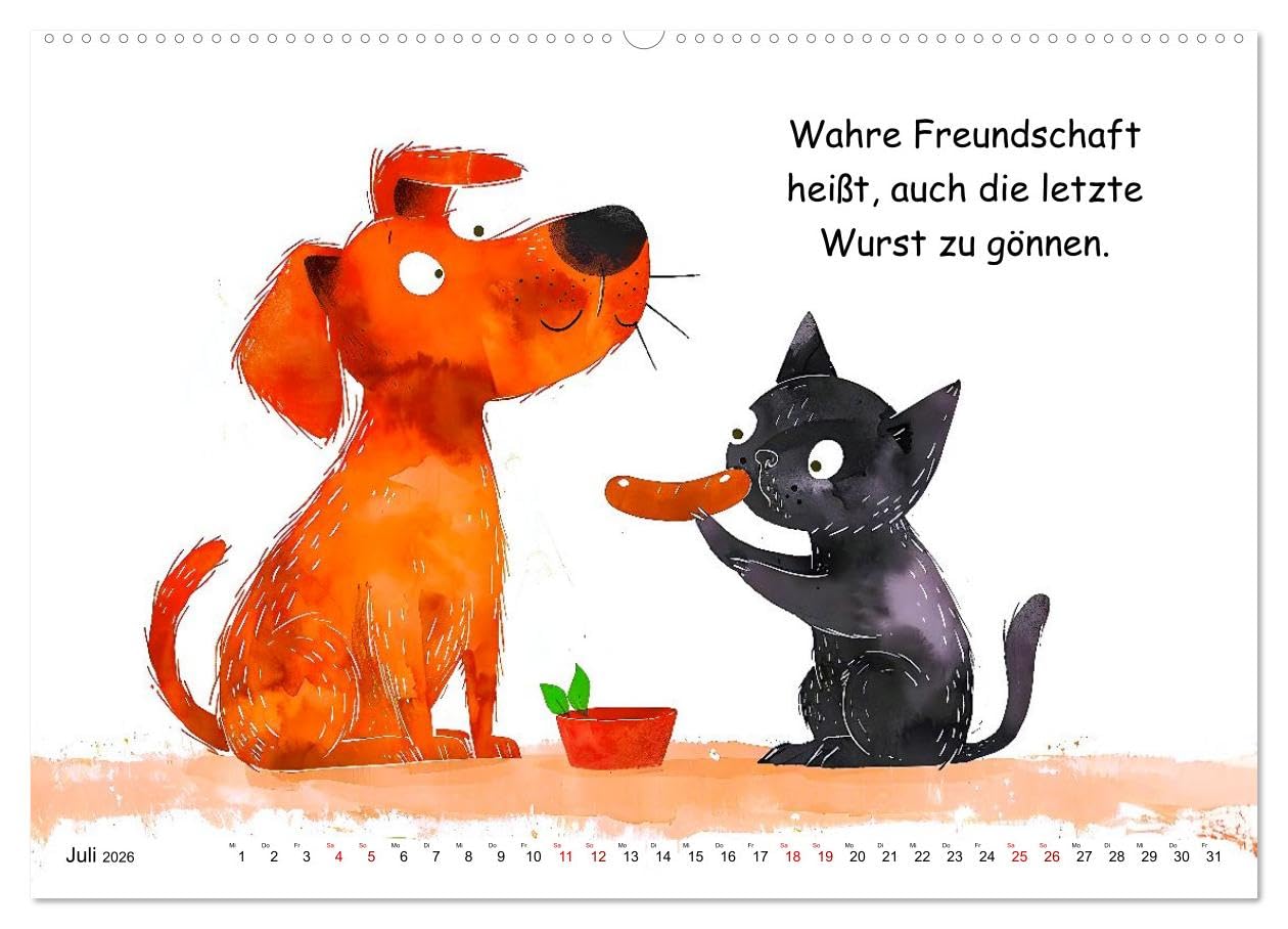 Vier Pfoten, viele Sprüche - Lustige Weisheiten mit Hund (hochwertiger Premium Wandkalender 2026 DIN A2 quer), Kunstdruck in Hochglanz: Der tierisch ... Charme, Humor und Herz! (CALVENDO Spass)