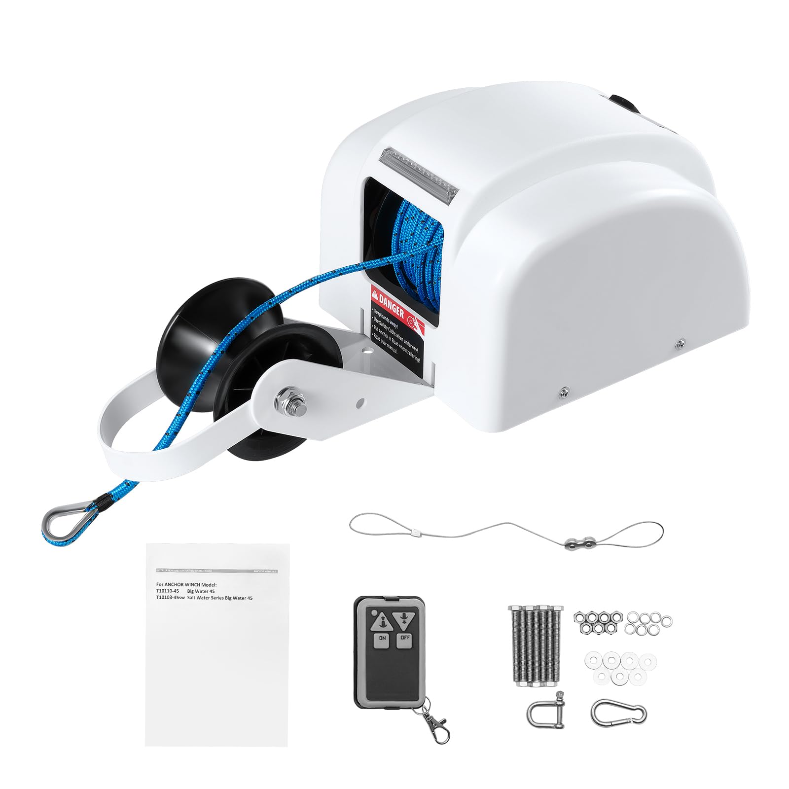 Verricello elettrico 45LBS 12 V bianco elettrico salato per barche con controllo remoto per ancora fino a 20 kg