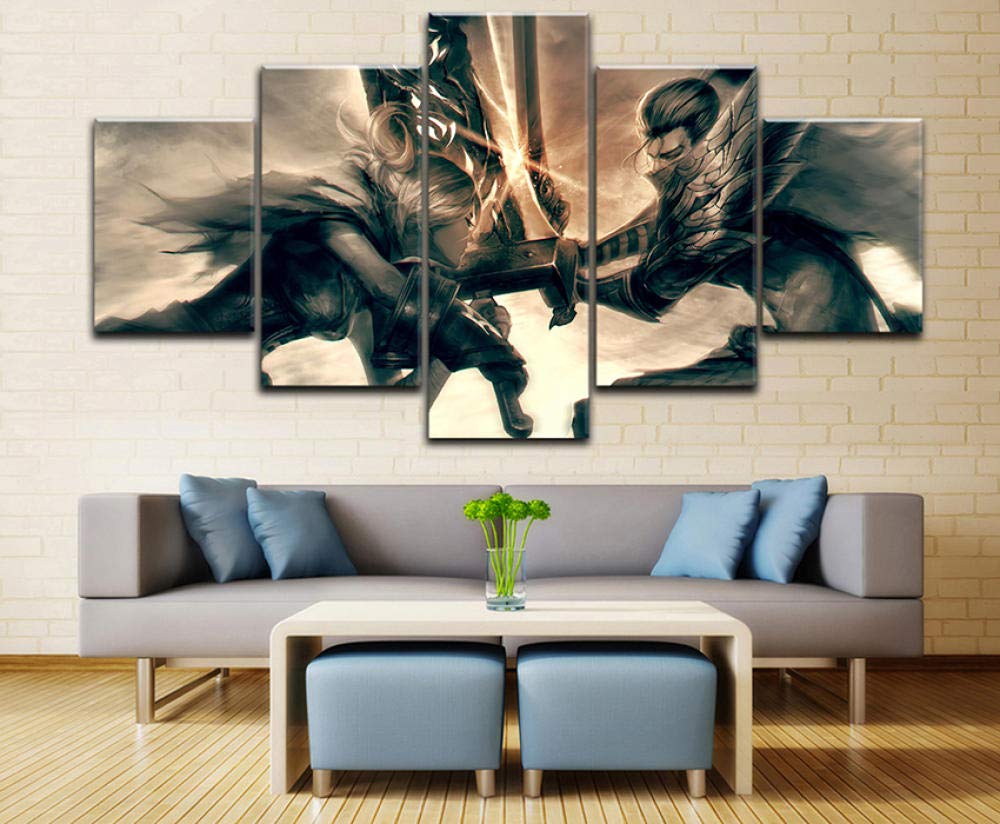 BAOJIAN 5 Canvas Painting Canvas Print Painting 5 Piece game roles Riven And Yasuo Picture For Decor Bedroom Living Room Wall Art Painting on Canvas