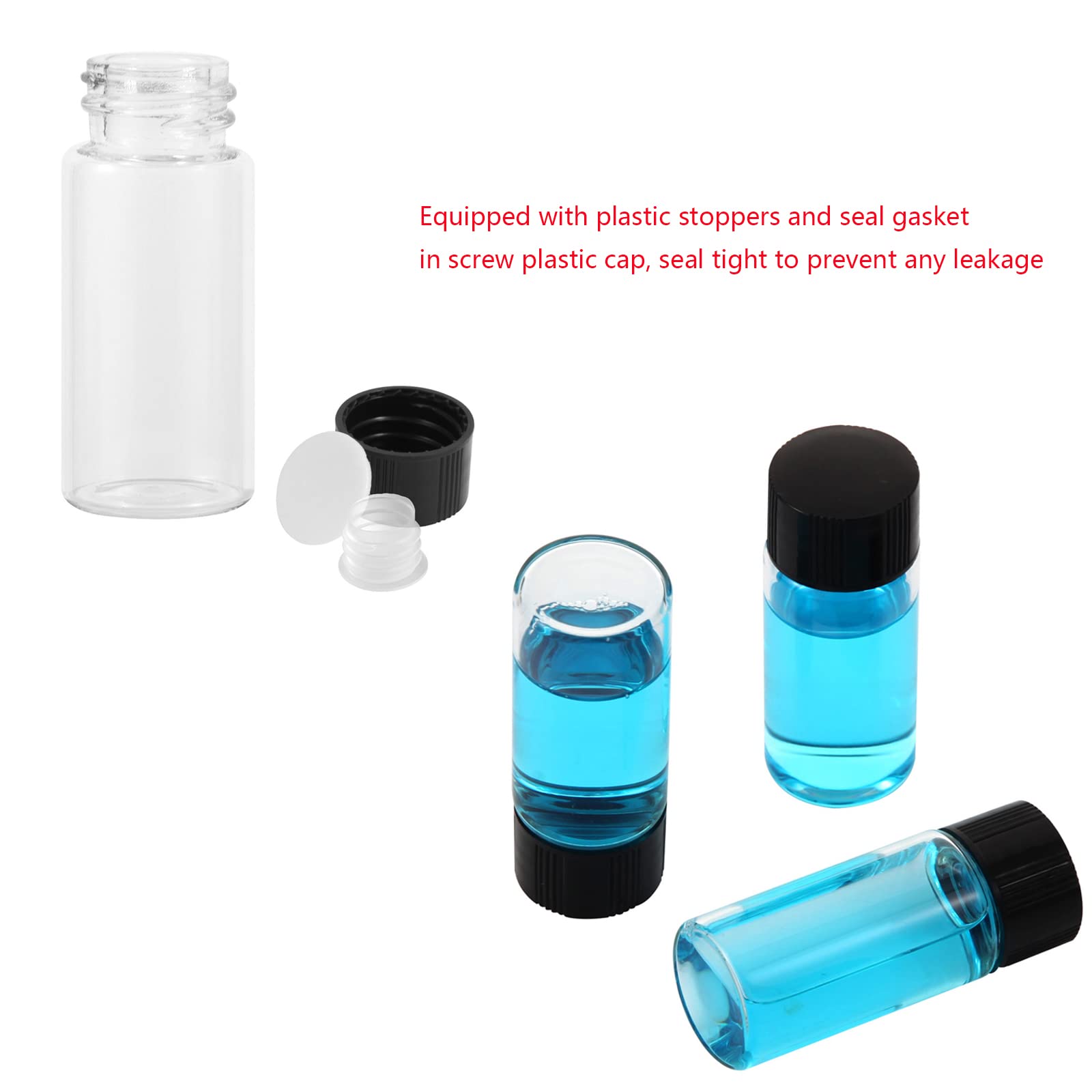 Trasparente Fiale di Vetro da 10 ml con Tappi a Vite e Tappi di Plastica, Flacone del Campione di Liquido Piccolo, Flacone a Prova di Perdite, 50 Pezzi