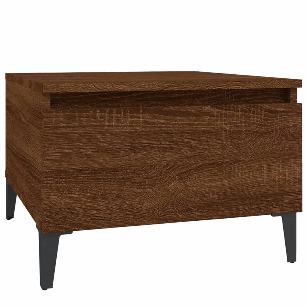 Stoliki pomocnicze, 2 sztuki, brązowy dąb, 50 x 46 x 35 cm, materiał drewnopochodny z metalowymi nóżkami, stolik kawowy do salonu z szufladą, stolik boczny do wszechstronnego użytkowania i