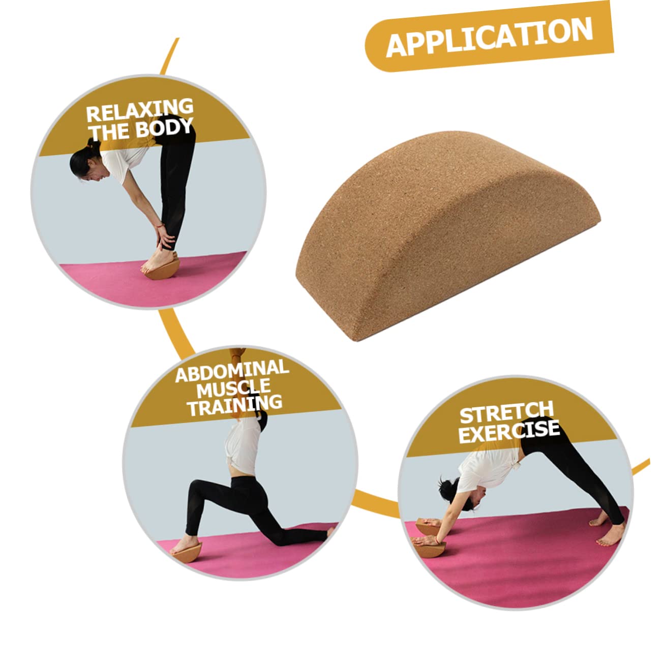BESPORTBLE Bloque de Yoga de Corcho Natural Antideslizante, Semicircular y Ligero, Ladrillo de Entrenamiento Compacto para Ejercicios de Yoga y Pilates, Equipo Multifunción