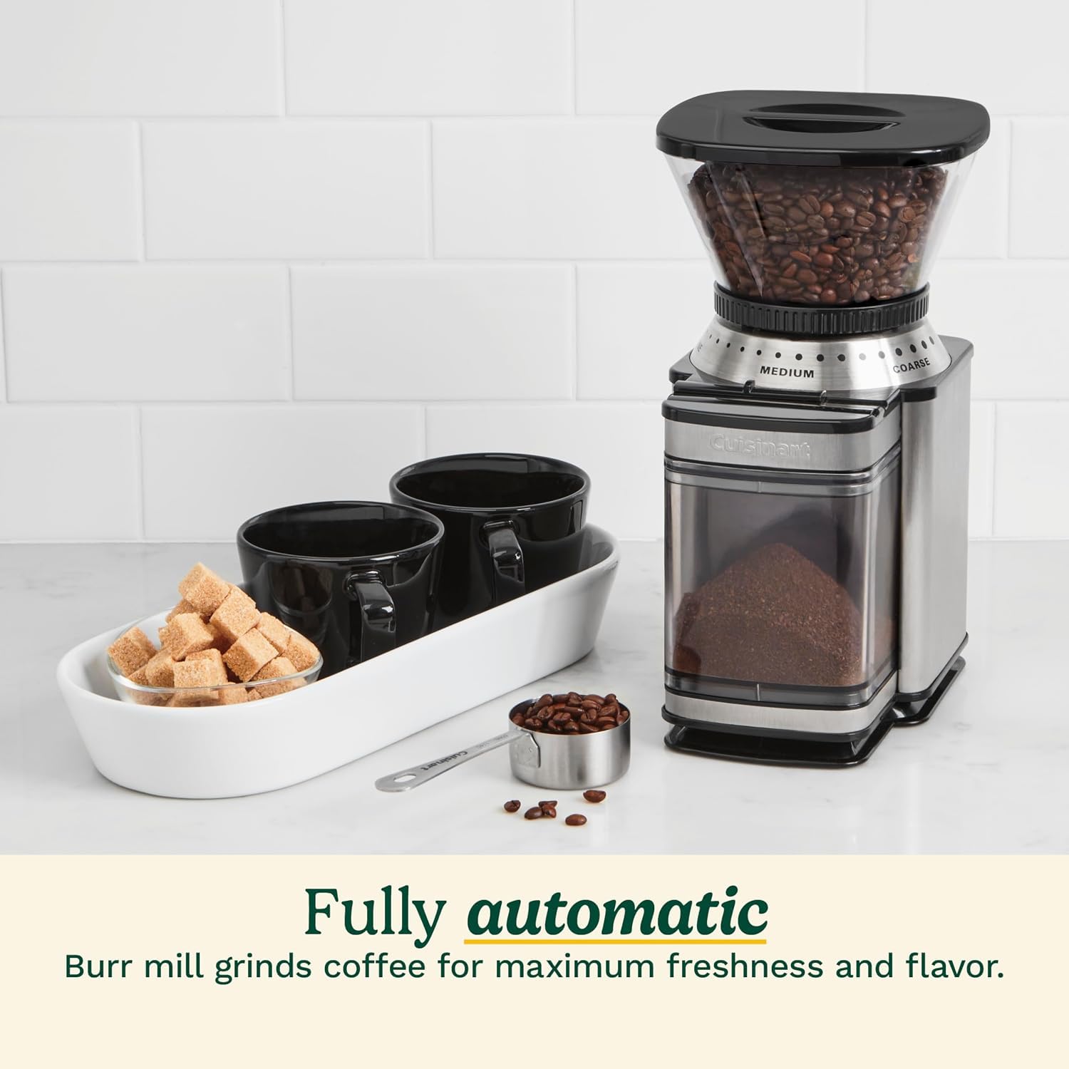 CUISINART Molinillo de café, rebaba eléctrica, amoladora automática de un solo toque con selector de molienda de 18 posiciones, acero inoxidable, DBM-8BKSP1, negro