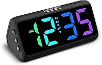 Netzu Despertador alto para pessoas com sono pesado, despertador RGB para quartos idosos e crianças, relógio digital com 5 reguladores, 2 alarmes, 4 volumes e soneca