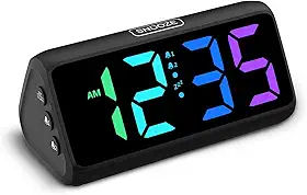 Netzu Despertador alto para pessoas com sono pesado, despertador RGB para quartos idosos e crianças, relógio digital com 5 reguladores, 2 alarmes, 4 volumes e soneca