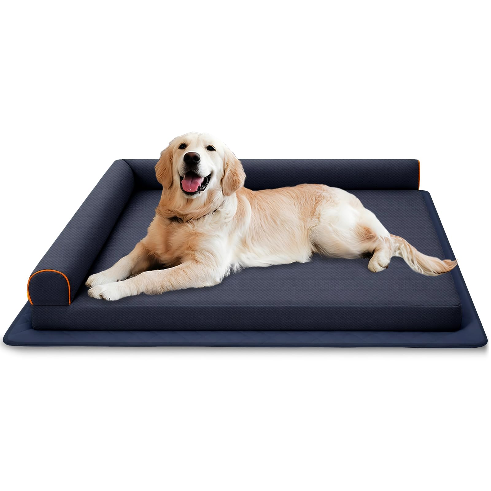 Dog Bed Large Memory Foam Orthopedic Dog Couch with Anti-Slip Mat Washable Chew Proof Pet Bed Waterproof (Blue)