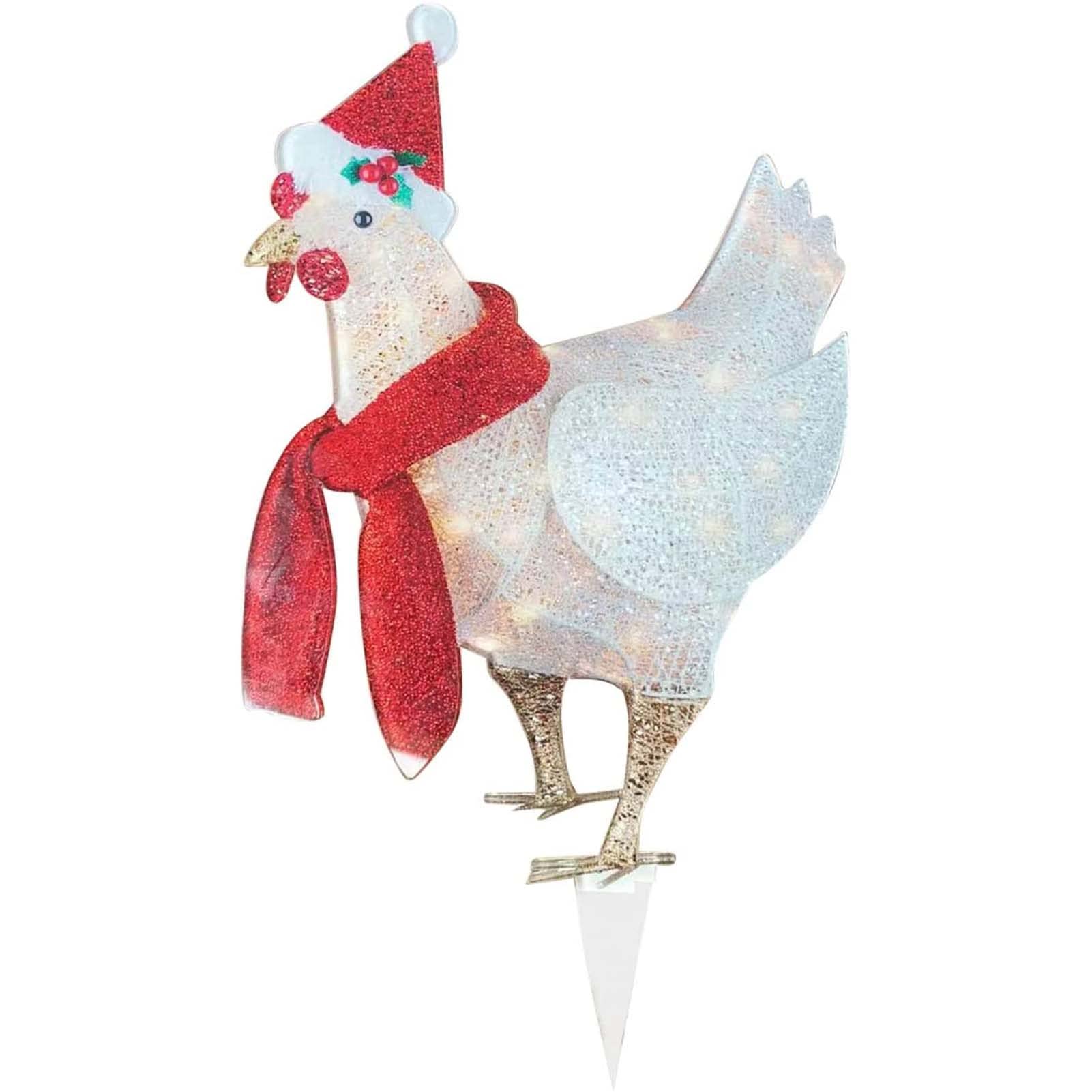 Ssltdm Light-Up Chicken with Scarf Holiday Decoration Waterproof Pathway Lights for Patio Yard Garden Lawn Christmas Winter Decor-B||16x24cm