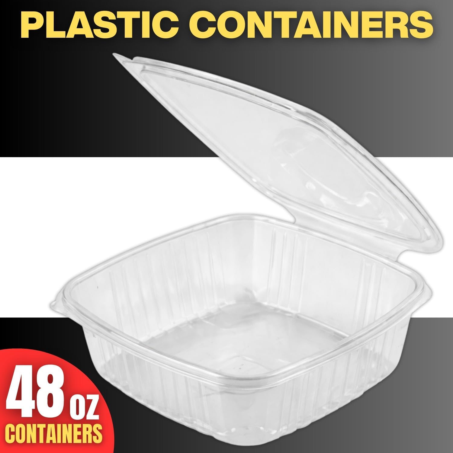 Smygoods Deli Containers with Hinged Lids, Clear PET Plastic, 48oz, Clamshell, 50 Count, Rectangular