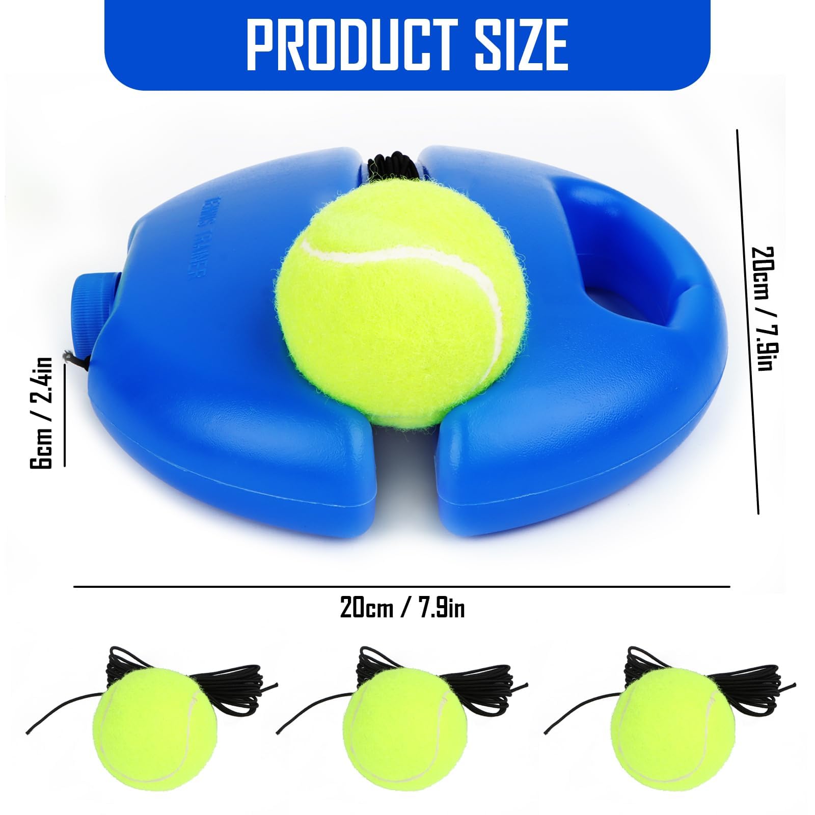 AKONE Tennis Trainer, set da tennis per allenatori, baseboard con 3 palline da tennis metalliche, strumento per l'allenamento del tennis, per adulti
