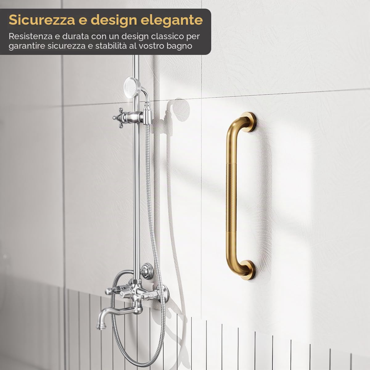 FANHAO 2 Pezzi Barra di Sostegno per Bagno, Antiscivolo in Acciaio Inox 304, Barra di Sicurezza e Supporto per Doccia, Vasca, Cucina, Camera da Letto, 41 cm