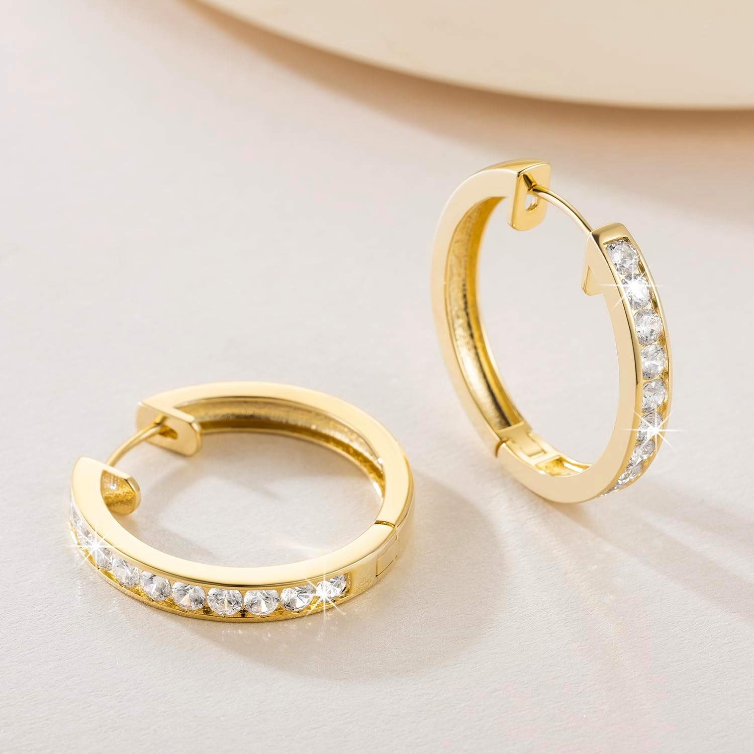 14K Gold Huggie Hoop Earrings for Women Small Gold Hoop Earrings Hoops Earring with Round Cubic Zirconia 12mm 30mm - Image 6