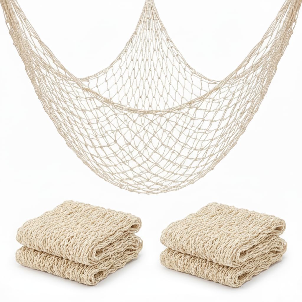 Photo 1 of Sukh Fish Net Decorations for Party - 2PCS 39.37 * 78.74 in Fishing Net Decoration Netting for Wall Photo Hanging Nautical Fishnet Table Runner Decorative Ocean Theme Birthday Party Rope Nets