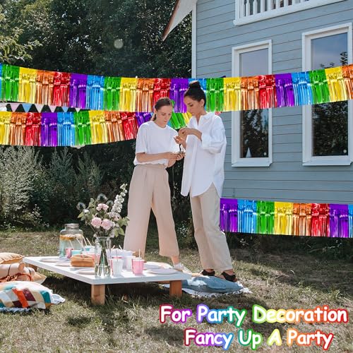 Image of 4 Pack 39Ft Feet Colorful Foil Fringe Garland Rainbow Tinsel Streamers Banner Fringe Curtain Banner for Parade Floats Graduation Homecoming Carnival Birthday Pride Party Decor (Rainbow)