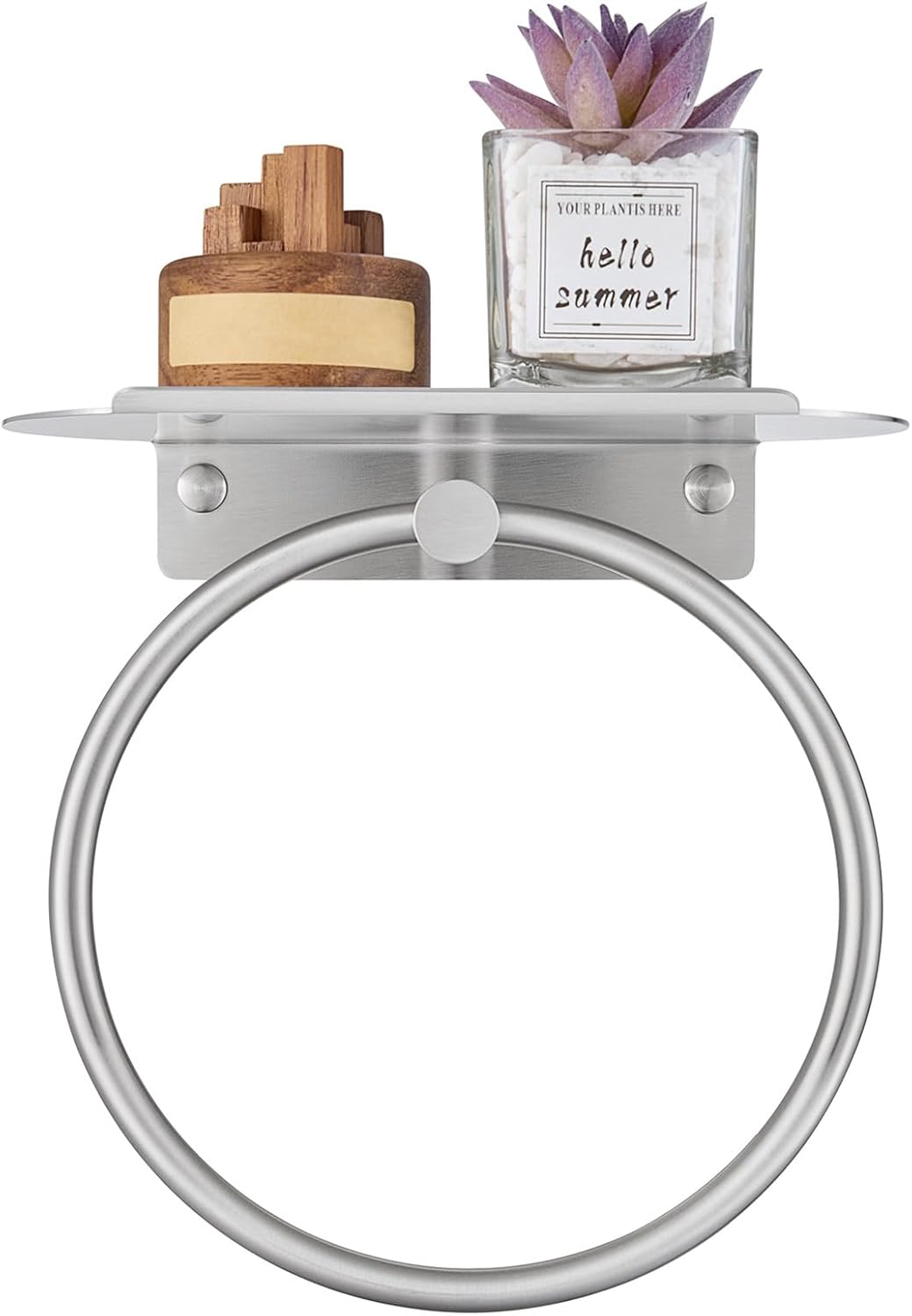 Angle Simple Towel Ring with Storage Shelf, Towel Holder Brushed Nickel