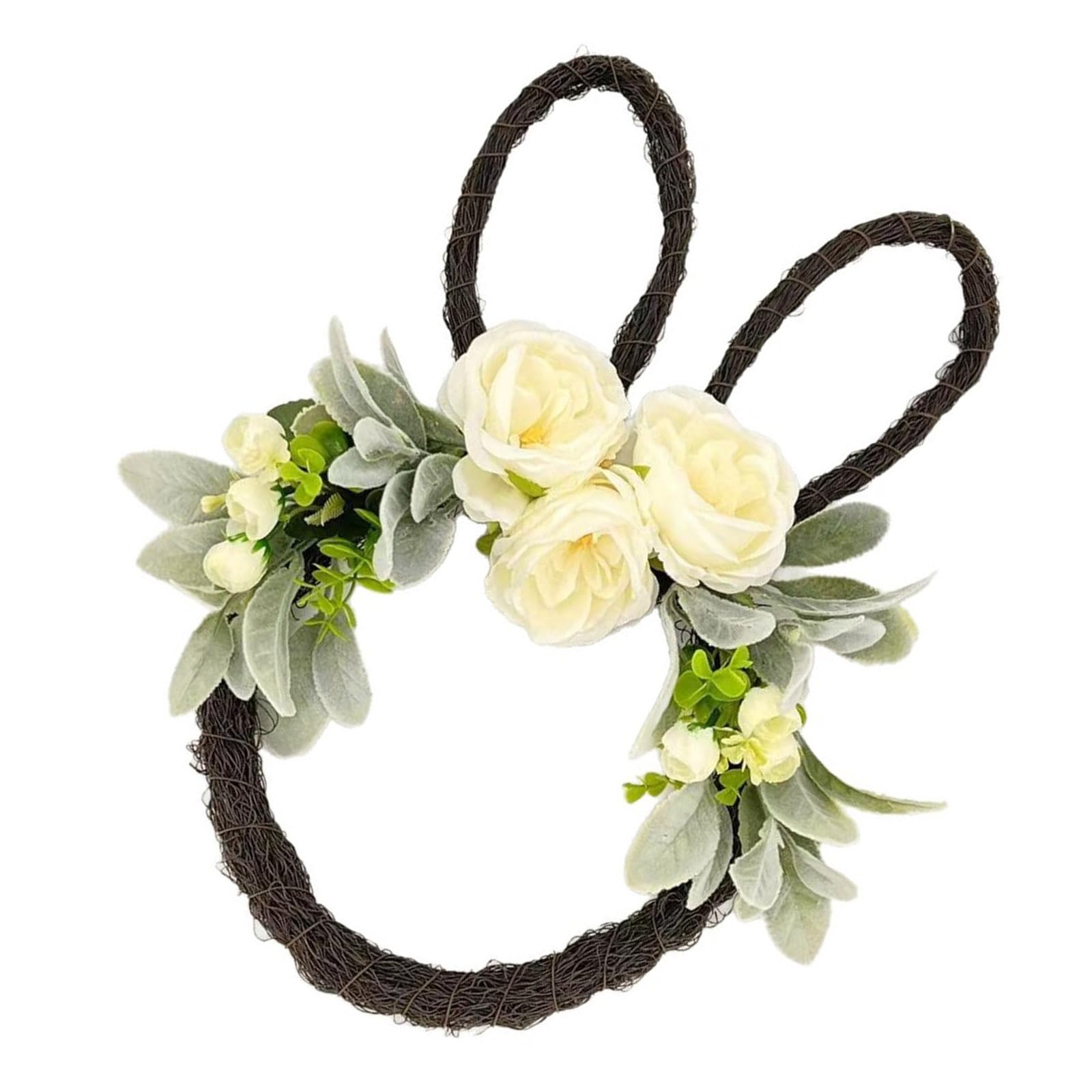 Carotoe White Easy Hanging Easter Woven Rabbits Eggs Garlands Without Tools Needed For Festival Home Decoration Bright Atmospheres Woven Wreath