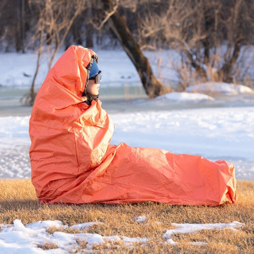 Thermo-Bivwaksack für Camping, 400T Nylon, Überlebensschlafsack mit Wärmespeicherung, winddichter Unterschlupf für Wandern und Outdoor-Abenteuer, Orange, 208 x 81 cm (Orange)