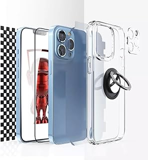 مجموعة غوريلا لجوال ايفون 12 6 في 1 حافظة جوال وواقي شاشة وبروتر عدسة وحلقة حديدية وحامل وملصق مقاوم للغبار شفاف البولي يوريثين الحراري كربونات