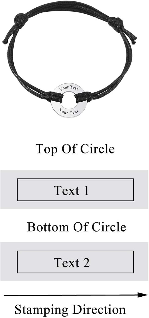 Jovivi Custom Bracelet- Personalized Engraved Nameplate Monogram Round ID Tag Inital Leather Bracelet Adjustable for Couples Gifts