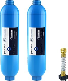 GLACIERFRESH RV Marine Water Filter 2-Pack with Hose Protector - Reduces 97.9% Chlorine, Odors, Sediment for Fresh Drinking Water