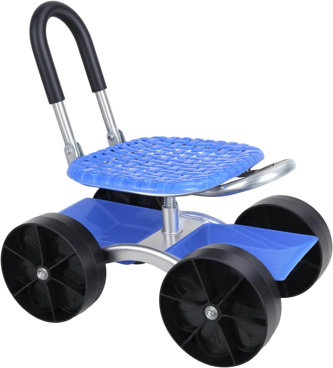 Grebest Rolling Garden Cart with Seat, Heavy-Duty Garden Workseat with Adjustable Swivel Seat, Flat-Free Tires, Tool Storage, Gardening Stool for Planting, Weeding, Yard Maintenance Blue