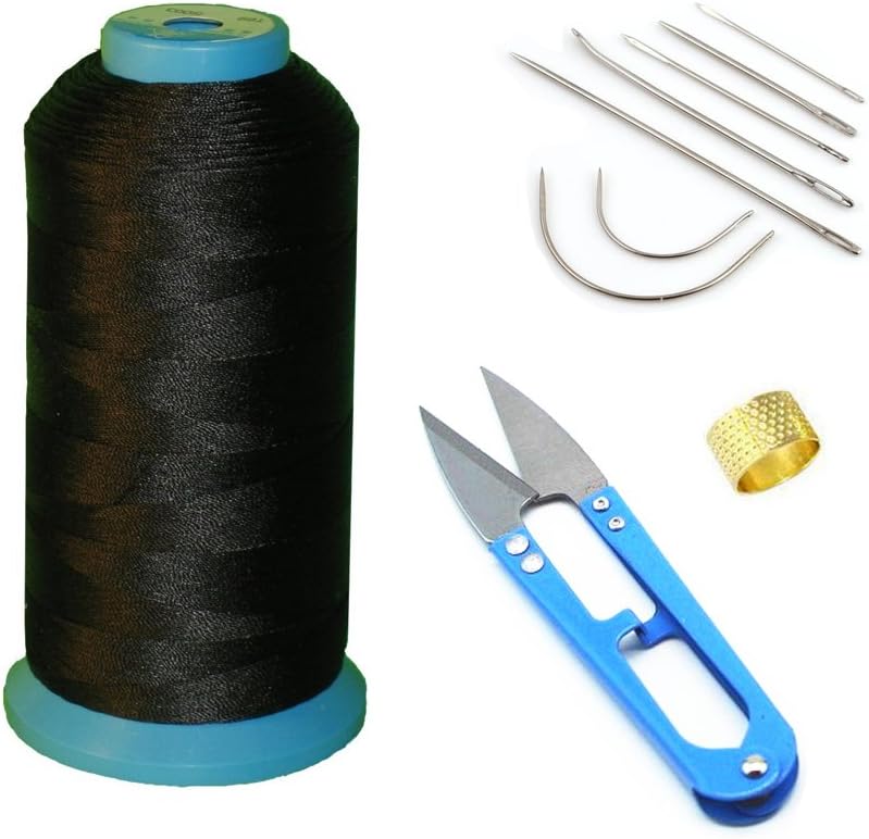 AntKits Bonded Nylon Sewing Thread, Curved Needles, Scissors and Thimble Tools Kits (Black)