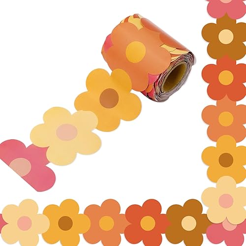 Whaline Tablero de anuncios de flores hippie retro de 32.8 pies, diseño bohemio, troquelado, con forma de flor, para decoración de pizarra de