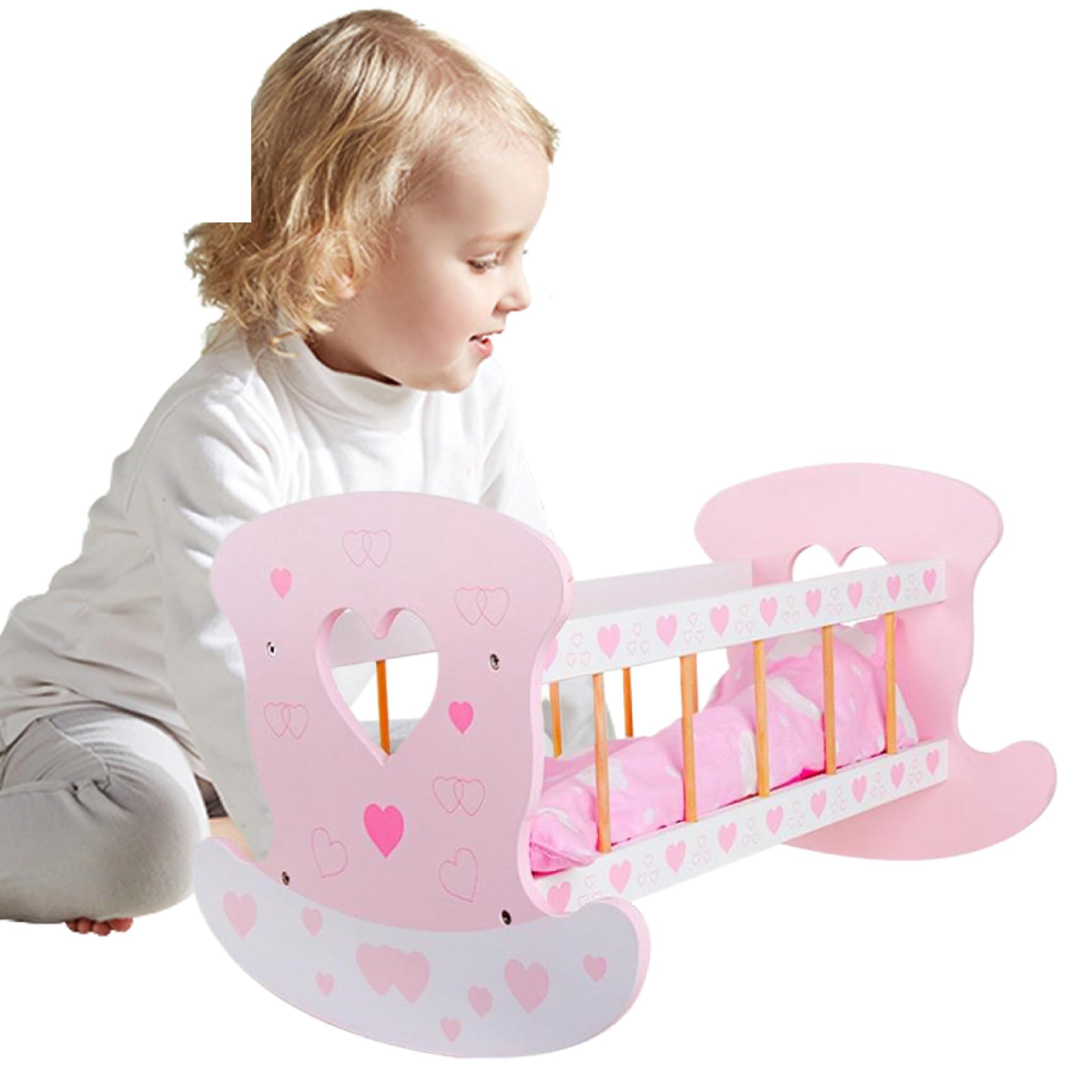 Cuna para muñecas de 18 Pulgadas, Cama para muñecas de Madera con cojín, Manta y Almohada, Lindo Juguete de Cuna Mecedora para niños a Partir de 3 años. Juguetes y Juegos.